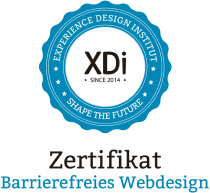 Siegel des EXPERIENCE DESIGN INSTITUT "SHAPE THE FUTURE": Zertifikat für Barrierefreies Webdesign